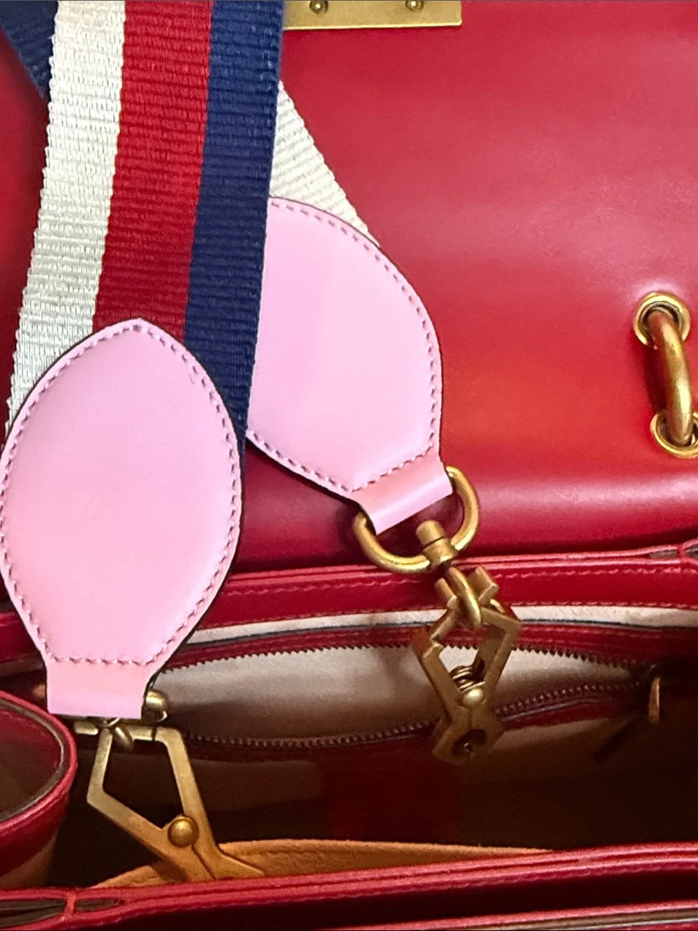 Gucci Tricolor Leather Satchel in Pink, Red, White & Blue